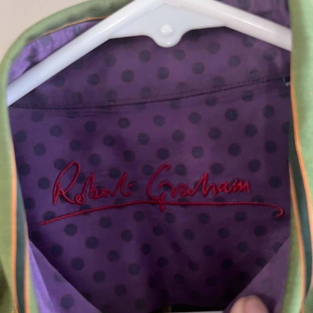 Robert Graham‎ Men's Dress Shirt Button Up Green Purple Pinstripe - Picture 5 of 6